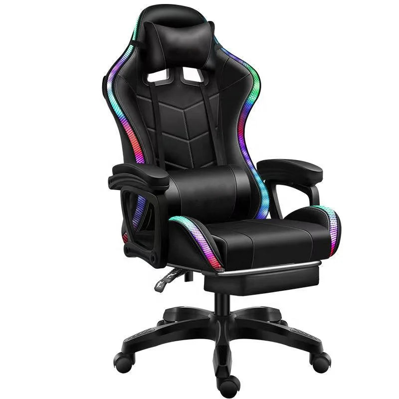 Colorful reclining massage gaming chair with lights and speakers