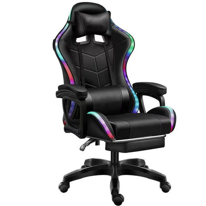 Colorful reclining massage gaming chair with lights and speakers