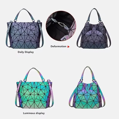 1pcs 2pcs 3pcs Women's Fashion Messenger Bags Laser Luminous Rhombus Folding Shoulder Bag Cool Tote + Rectangle Zipper Wallet