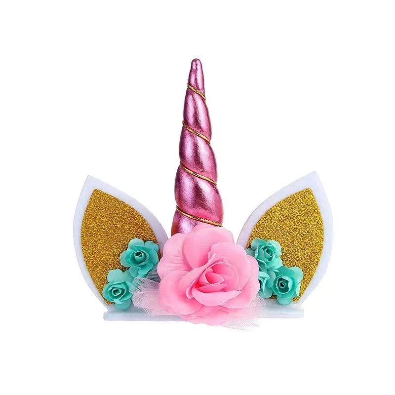 Unicorn Cake Topper Handmade Party Cake DIY Decoration Supplies with Eyelashes Gold Horn for Birthday Party Baby Shower Wedding