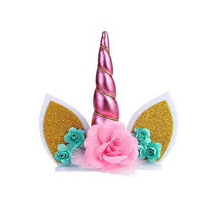 Unicorn Cake Topper Handmade Party Cake DIY Decoration Supplies with Eyelashes Gold Horn for Birthday Party Baby Shower Wedding