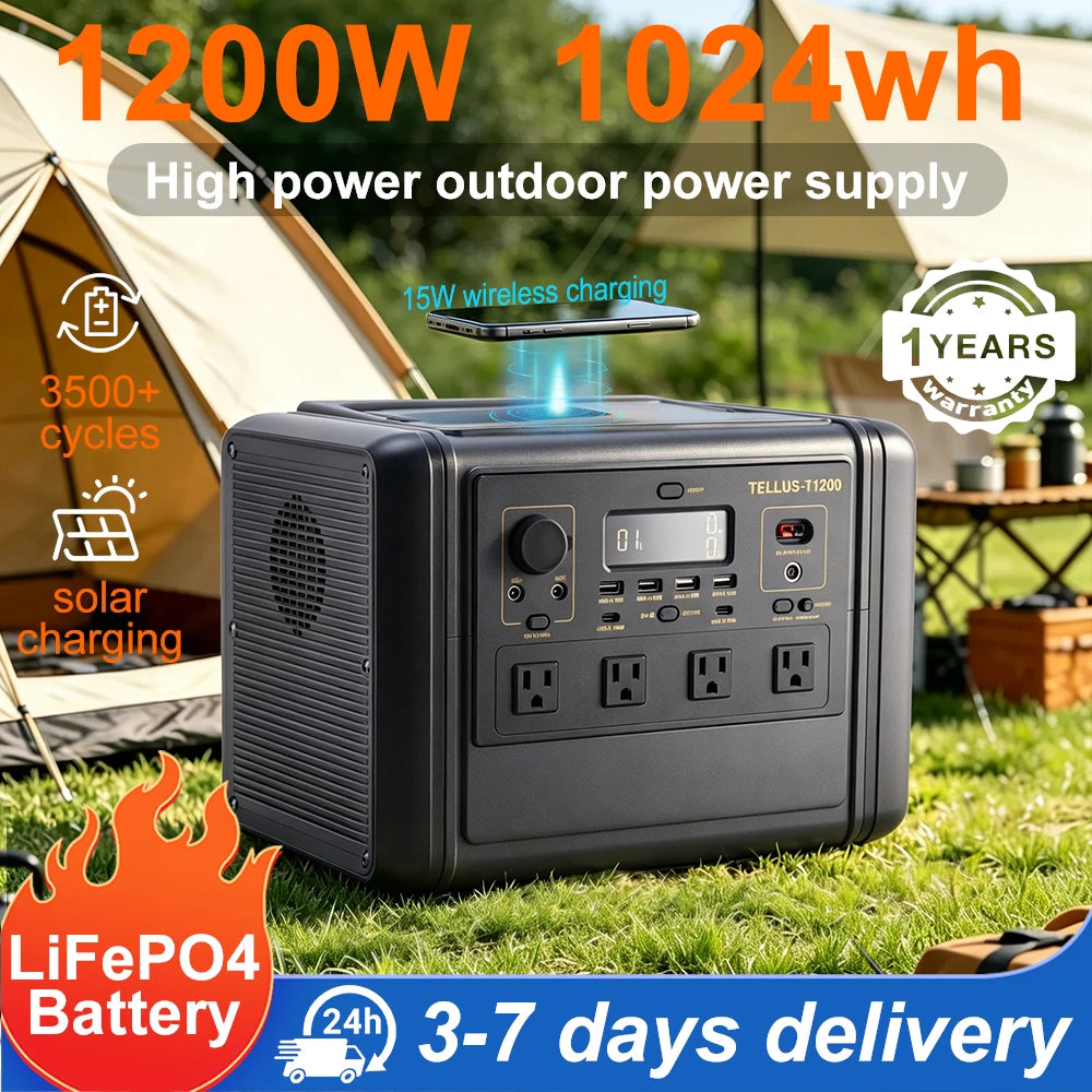 GSIKE 1200W PRO Power Station Solar Generator Pure Sine Wave Inverter AC/DC/USB Outputs LiFePO4 Battery UPS for Home Camping RV Emergency