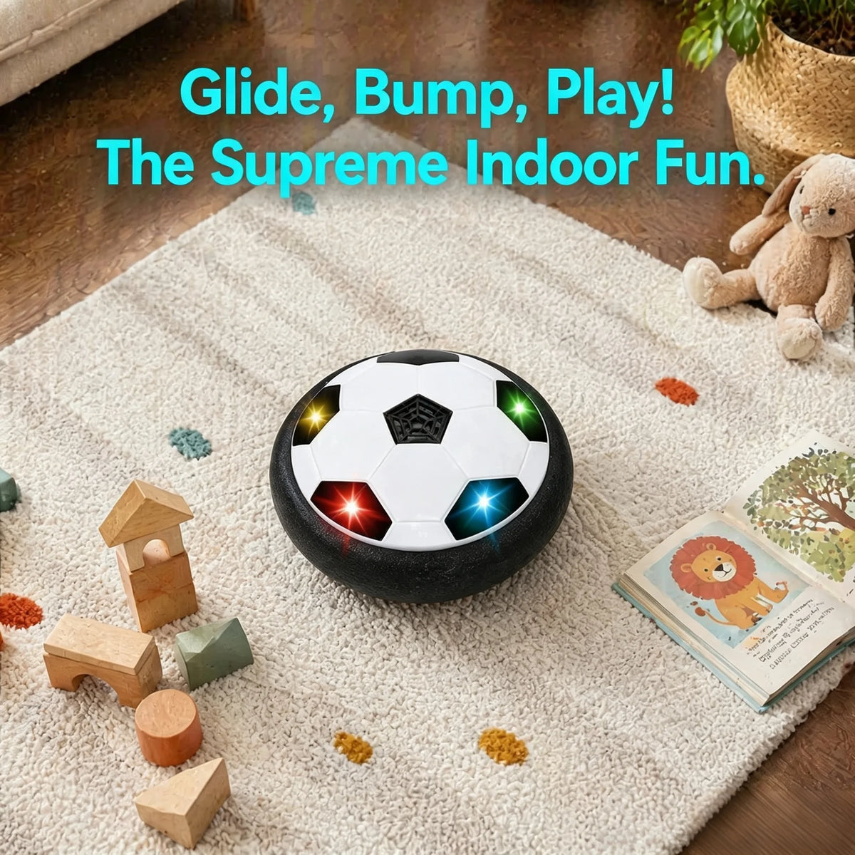 Glow-in-the-Dark Hover Soccer Ball – LED Lights + Powerful Fan + Soft Foam Bumper for Night-Time Indoor/Outdoor Play