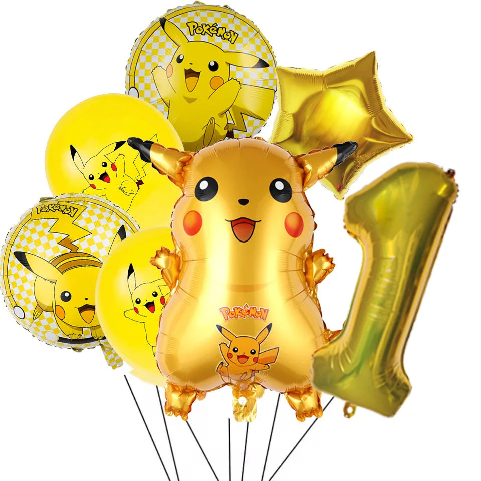 7Pcs/Set Pokemon Balloon Set Pikachu Charmander Cartoon Aluminum Foil Balloons Party Decoration Props Toy Anime Birthday Party