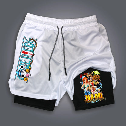 ONE PIECE Classic Anime Luffy Peripheral Printed Double-layer Shorts 2026 American Summer Men's Loose Sports Breathable Pants