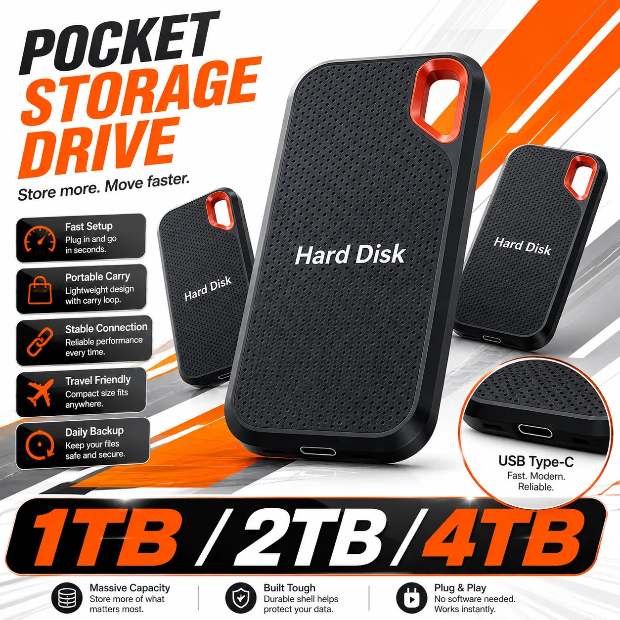 Handy Portable External Hard Drive 1TB 2TB External Hard Disk Data Storage Device For Laptop Desktop Smartphone