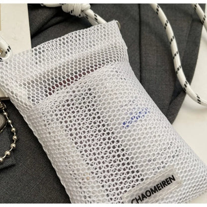 Cute Korean Nylon Mesh Wallet Teenager Hollow Shoulder Purse Bags Crossbody Solid Color Mobile Phone Bag Travel