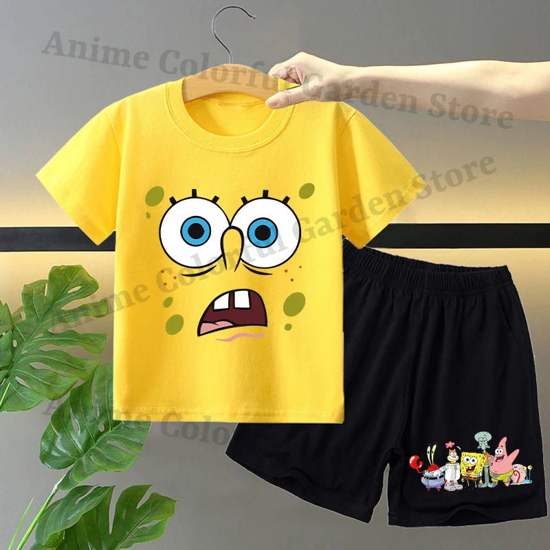 2pcs Spongebobs Squarepants Short Sleeved Shorts Set for Children