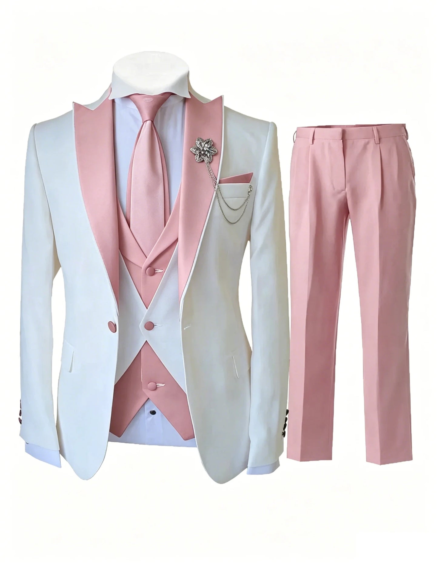 Fashion Luxury Tailor-made White Suits For Men 3 Piece Set Slim Fit Formal Wedding Best Man Groom Tuxedo(jacket+Vest+Pants)