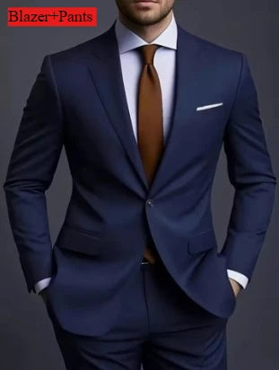 2026 New Luxury Elegant Men's Suits 2 Piece Set Fashion Korean Casual Slim Fit Social Groom Wedding Tuxedo