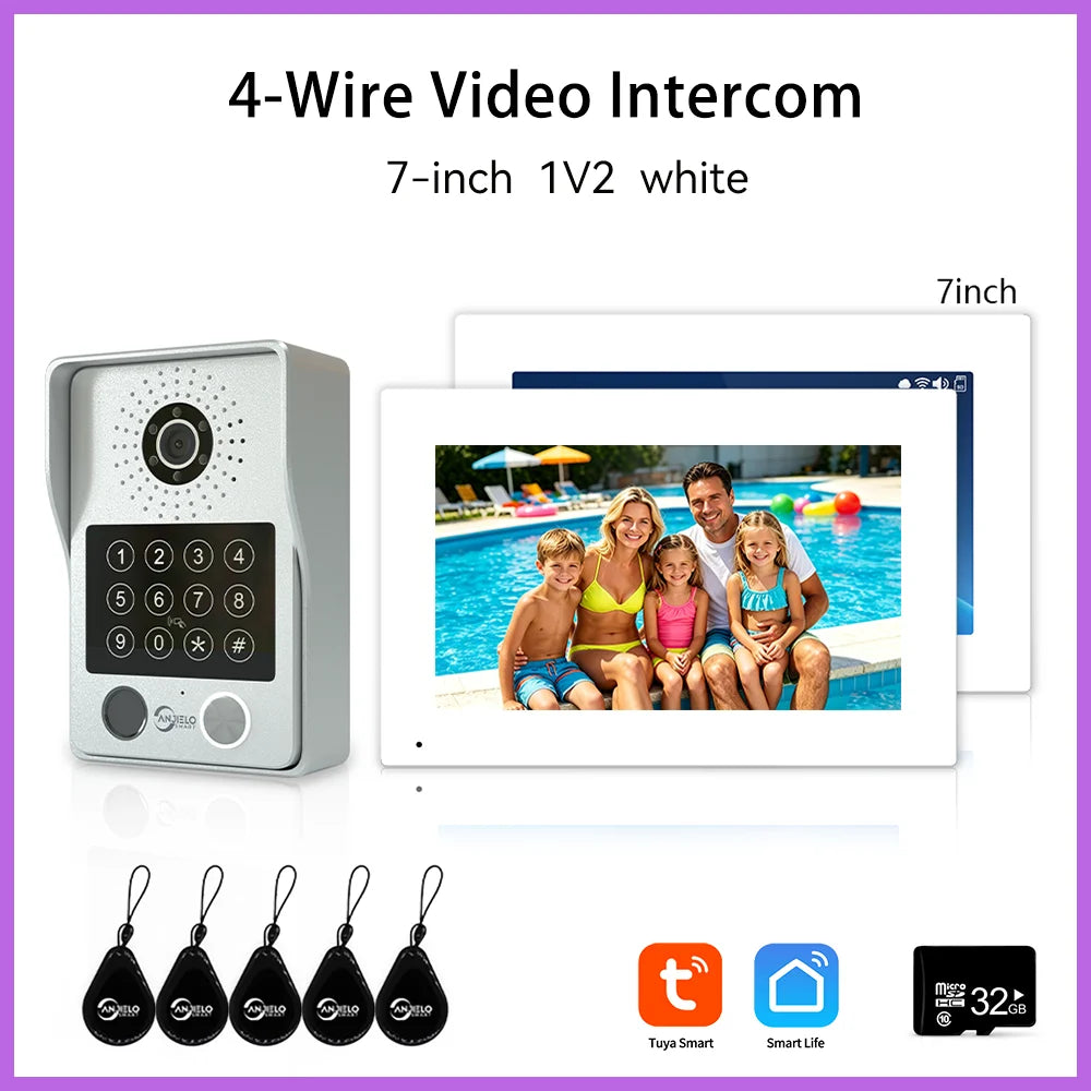 ANJIELO 4-Wire Video Intercom System with 10-inch Touch Screen 5-in-1 Unlock Tuya Smart APP Control IP65 Waterproof Night Vision