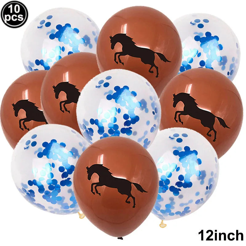10pcs Horse Balloons Set Party Decor Confetti Sequin Balloons Foil Latex Party Balloons Kid Aldult Cowboy Cowgirl Birthday Party