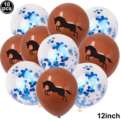 10pcs Horse Balloons Set Party Decor Confetti Sequin Balloons Foil Latex Party Balloons Kid Aldult Cowboy Cowgirl Birthday Party
