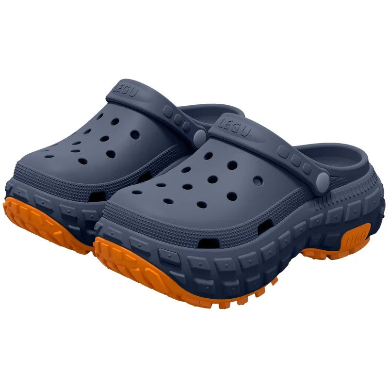 Thick soled perforated shoes for men, trendy summer outerwear, anti slip, wear-resistant, non smelly driving sandals for men