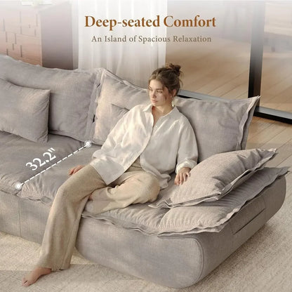 86.6 3-Seat Sailboat-Inspired Deep Seating Sofa with Chenille Upholstery, Curved Armrests, Light Grey, Ready to Use