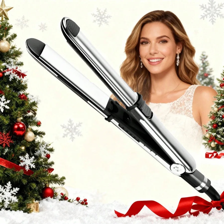 2-in-1 Straightener & Curler: 1-Inch Ceramic Ionic Flat Iron with Rapid Heating Technology; Anti-Frizz and Anti-Scald Design