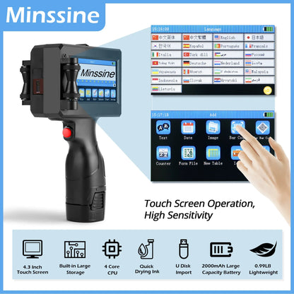 12.7/25.4mm Handheld Inkjet Printer for QR Barcode Batch Date Number Logo Expiry Date Coding Machine Non-encrypted 25 Languages
