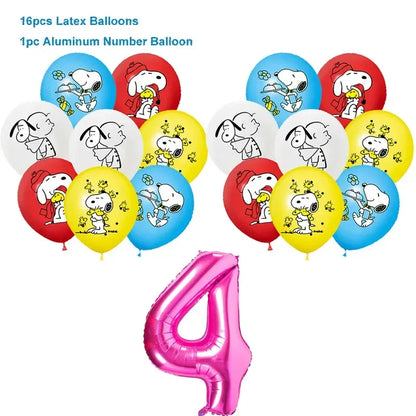 Happy Birthday Party Decorations Dog Banner Flag Foil Latex Balloons White Anime Supplies Baby Boy Girl Kids Cute Toy Gifts