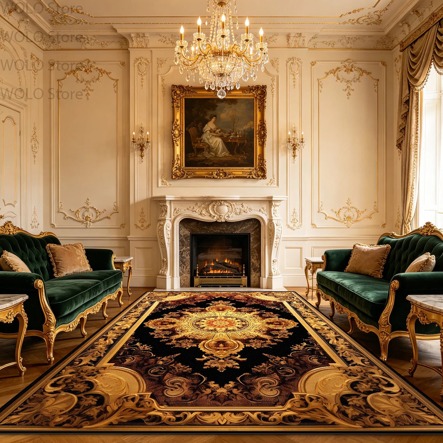 Large Area Baroque Style Carpet for Living Room Fluffy Non-slip Bedroom Decoration Rug Dining Room Office Sofa Area Soft Mats