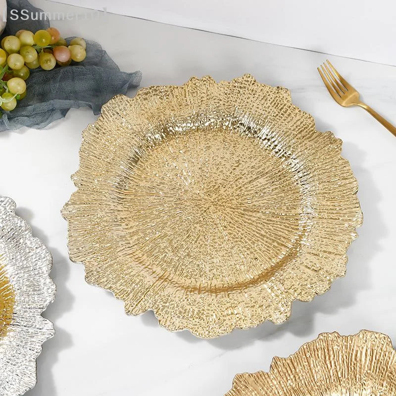 Floral Reef Plastic Chargers Set Round Dinner Plates 33CM Wedding Table Decor Banquet Parties 6 Piece Set