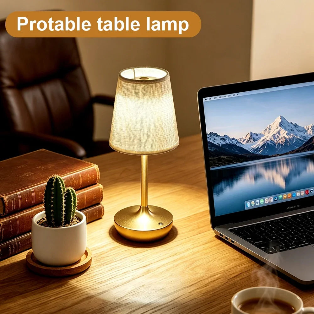 GGbingo Rechargeable LED Table Lamps Classic Desk Lamp Dimmable USB Fabric Lampshade Bedroom Bedside Desk Light Decoration