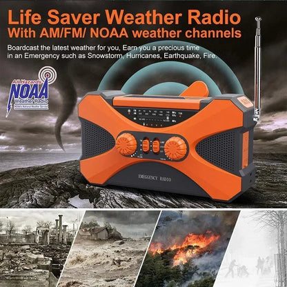 Emergency Radio Solar Hand Crank NOAA Weather Radio 10000mAh Power Bank Portable AM FM Radio Survival Camping Gear Emergency Phone Charger With Dual Speaker Stereo 4-In-1 Multi-function Survival Kit For Home Outdoor Emergency