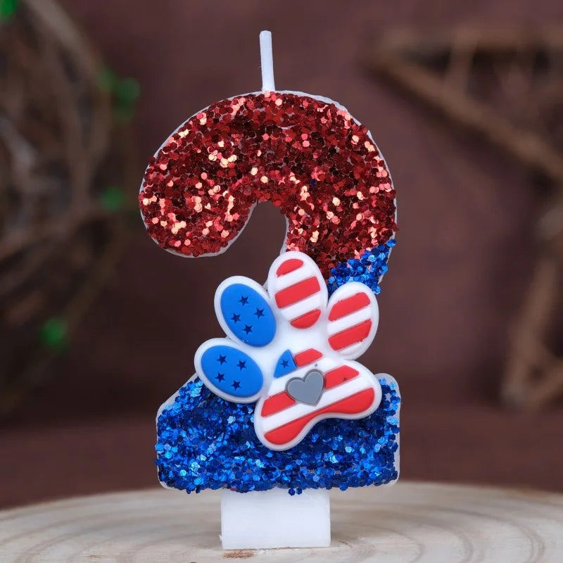 0‑9 Cat Paw Number Birthday Candle Red Blue Glitter Cake Topper Kids Cute Cat Paw First Birthday Cake Decortion Party Supplies