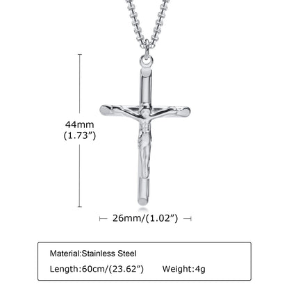 Stainless Steel Cross Necklace Catholicism Jesus Pendant Gold Color Collar Church Prayer Faith Jewelry for Men Women Gift