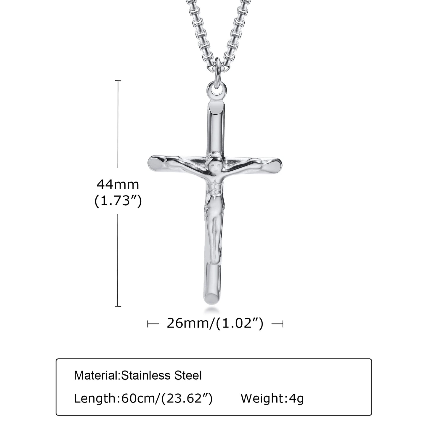 Stainless Steel Cross Necklace Catholicism Jesus Pendant Gold Color Collar Church Prayer Faith Jewelry for Men Women Gift