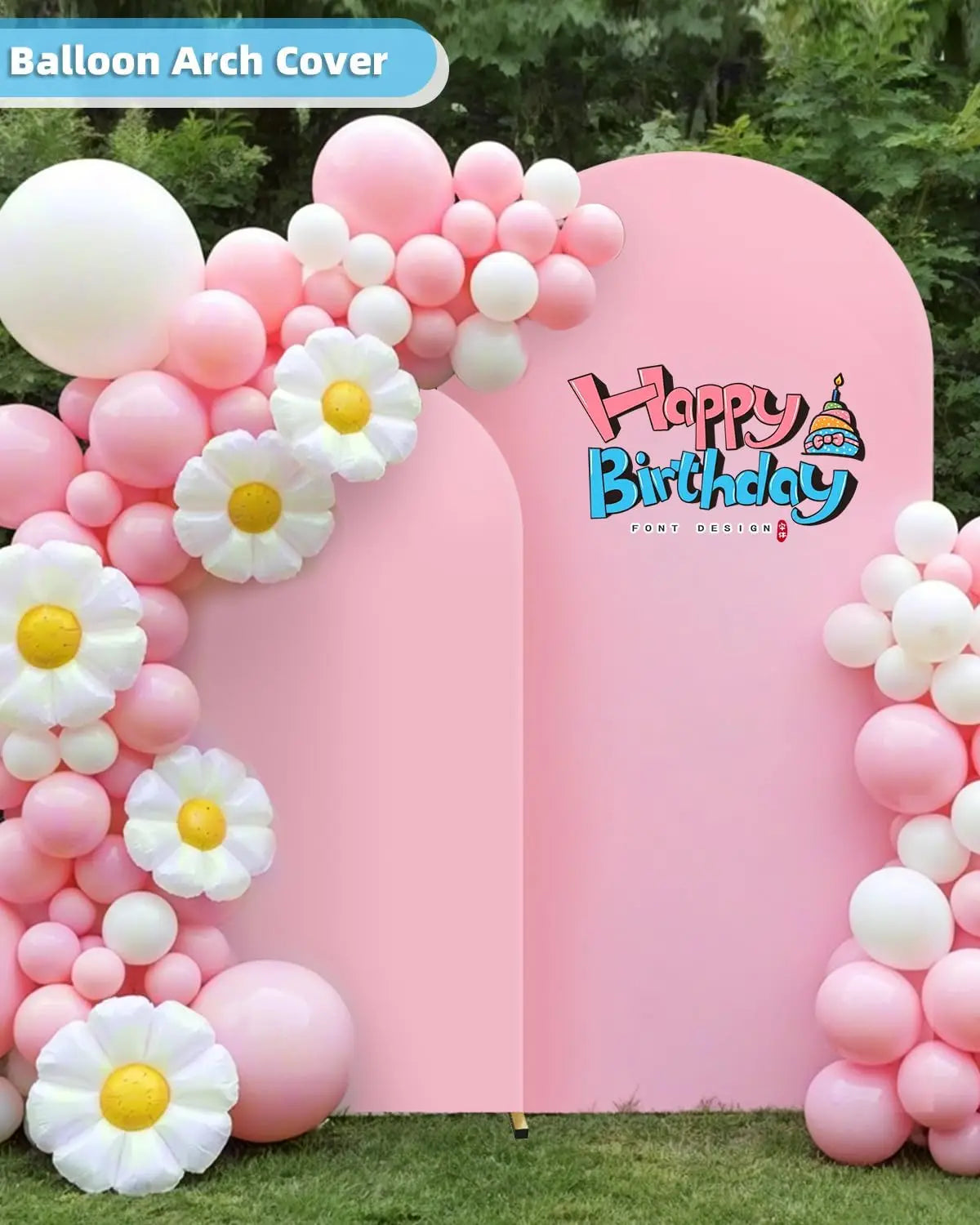 Pink Elastic Arch Backdrop Cover Spandex Fitted 2-Sided Round Top Chiara Arch Backdrop Cover for Wedding Party Birthday Banquet