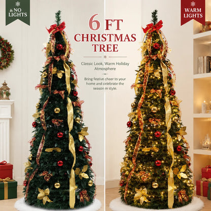 Pre Lit Pre Decorated Christmas Tree Pop Up Christmas Tree and Warm LED Lights & DIY Ornaments,Holiday Party Decorations