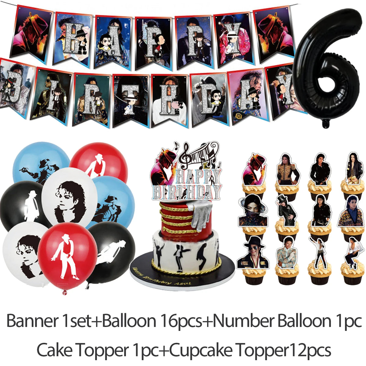 Michael Jacksons Birthday Party Decorations Fans Party Supplies Cake Topper Balloons Background Photo Studio Photography Props