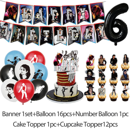 Michael Jacksons Birthday Party Decorations Fans Party Supplies Cake Topper Balloons Background Photo Studio Photography Props