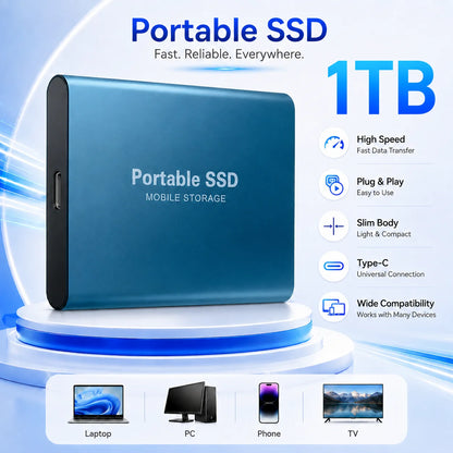 2TB External Hard Drive 4TB Portable SSD USB-C High-Speed Storage Disk for File Backup Compact & Durable