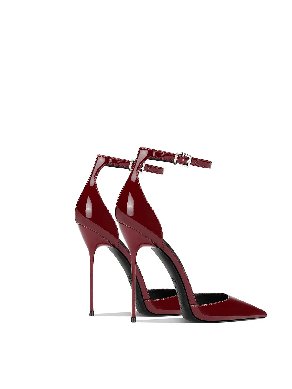 Wine Red Patent Leather High-Heeled Shoes for Women, New Style with Thin Heels and Pointed Toe, Straight Buckle Toe Shoes 33-46