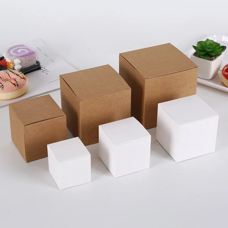 20/50/80pcs Multi Size Square Kraft Gift Box Black White Brown Fold Packaging Gift Box Proposal Box For Bridal Birthday Party