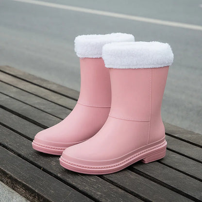 Rubber Shoes for Women Fashion Mid Calf Boots Comfort Waterproof Rain Galoshes Woman Work Garden Gum Boots Offers