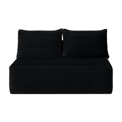 58" Double Chaise Lounge Sofa, No Assembly Plush Fabric 2 Seat Couch with Cup Holder, Spring Padding Flexible Modular Furniture for Living Room, Black
