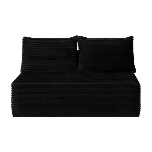 58" Double Chaise Lounge Sofa, No Assembly Plush Fabric 2 Seat Couch with Cup Holder, Spring Padding Flexible Modular Furniture for Living Room, Black