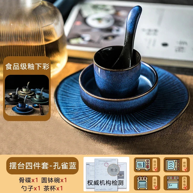 Chinese tableware set plate bowl ceramic combination solid color tableware