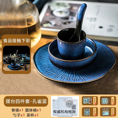 Chinese tableware set plate bowl ceramic combination solid color tableware