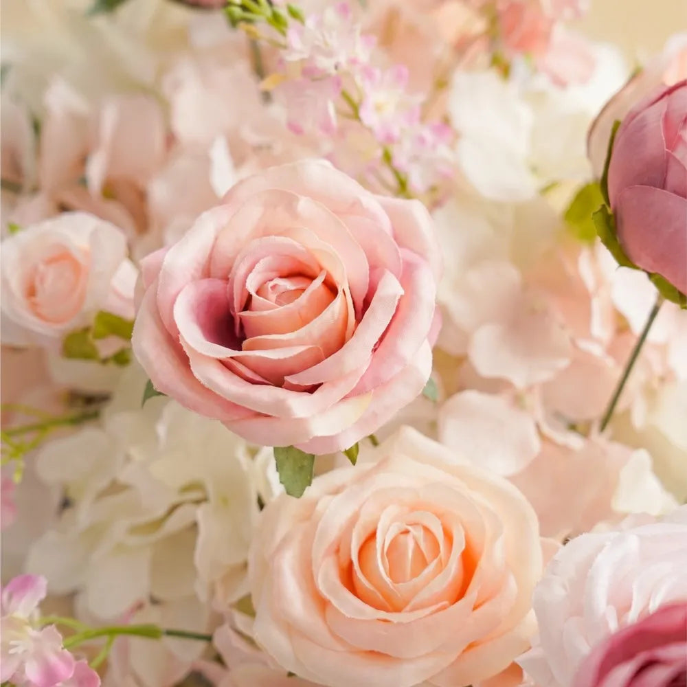 Uflower Pink Rose  Wedding Backdrop Decor Floor Flower Runner Event Table Centerpieces Silk Floral Strip Arrangement Party Props
