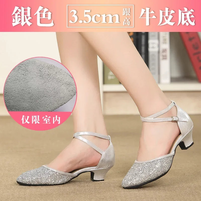 New Sequin Red Black Gold Silver Women Ballroom Tango Salsa Latin Dance Shoes / Cheap Closed Toe Salsa Shoes Soft Sole