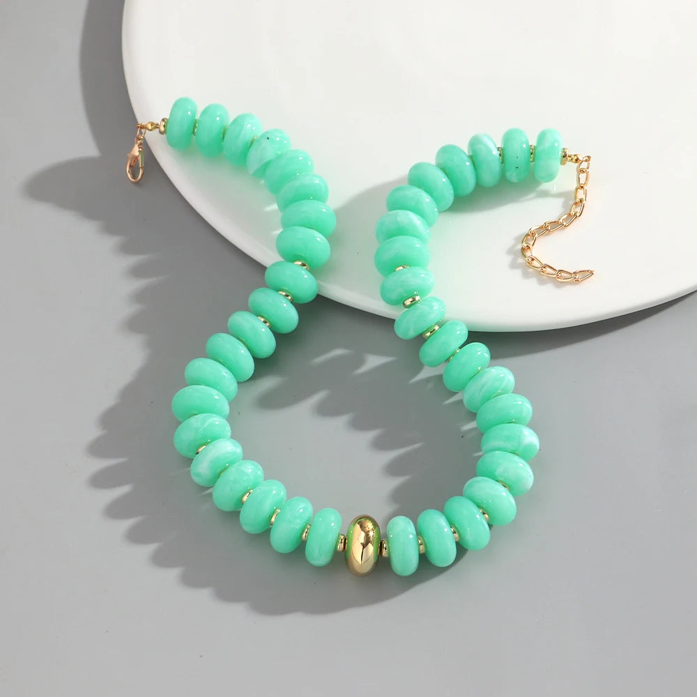 Chunky Colorful Beaded Choker Necklace Women Summer Trendy Round Resin Beads Chain Necklaces Statement Jewelry Gift for Vacation