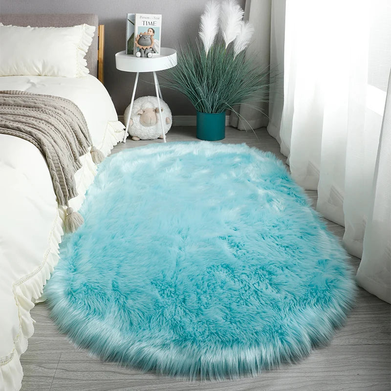 Oval Fur Rugs Bedroom Thicken Fluffy Carpet Living Room Bed Down Children's Floor Hairy Soft Sofa Foot Mat For Home Accessories