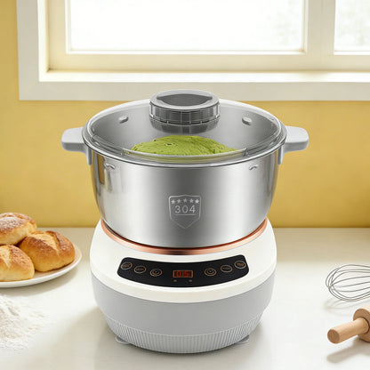 200W Electric Kneading Machine, 304 Stainless Steel Dough Kneading Machine, 5L Stand Mixer, 140-170 RPM, Timer Auto-Off, for Kitchen, Baking, Silver