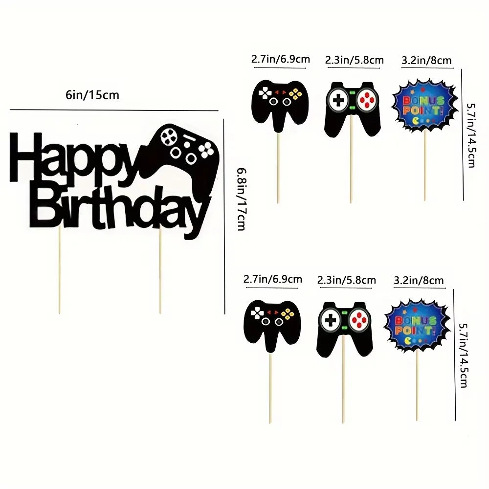 7pcs Game Console Theme Happy Birthday Party Cake Decoration-Birthday Party Decorating Supplies for Game Fans, Kids and Men