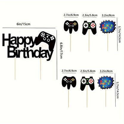 7pcs Game Console Theme Happy Birthday Party Cake Decoration-Birthday Party Decorating Supplies for Game Fans, Kids and Men
