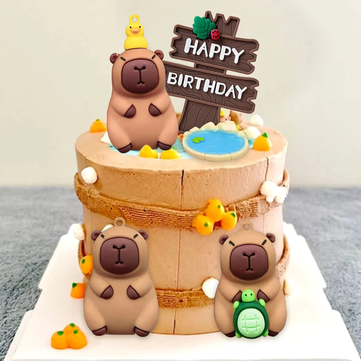 LaVenty Capybara Cake Toppers Mini Blowfish Cake Decorations Birthday Party Supplies for Capybara Cake Topper Summer Pool Favors
