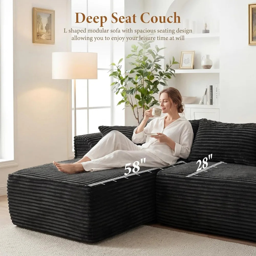 Boneless Couch with Chaise, Deep Seat Comfy Cloud Modular Sofa Corduroy Memory Foam Sectional Couches ,Customized